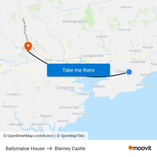 Ballymaloe House to Blarney Castle map