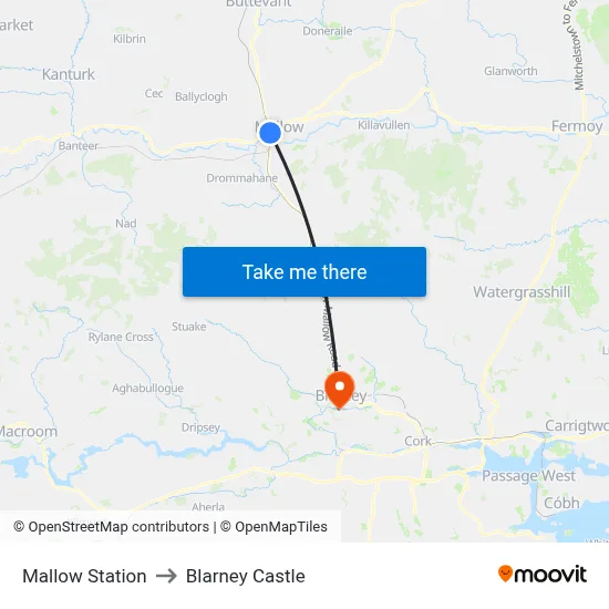 Mallow Station to Blarney Castle map