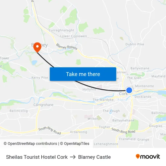 Sheilas Tourist Hostel Cork to Blarney Castle map