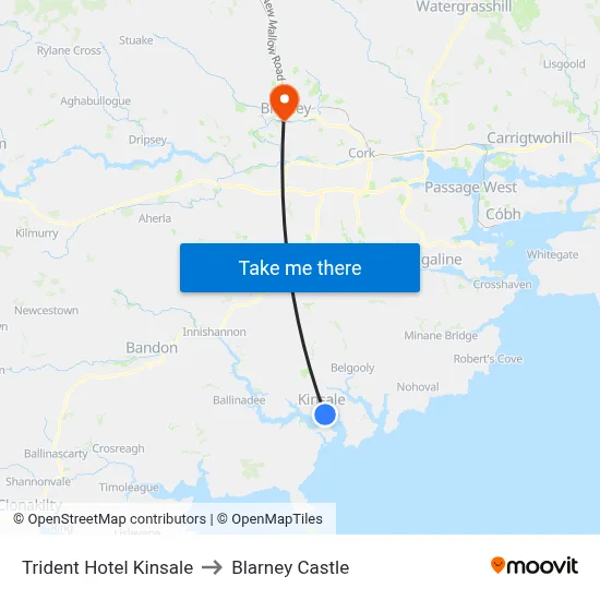 Trident Hotel Kinsale to Blarney Castle map