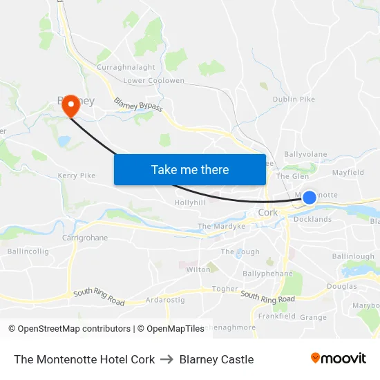 The Montenotte Hotel Cork to Blarney Castle map