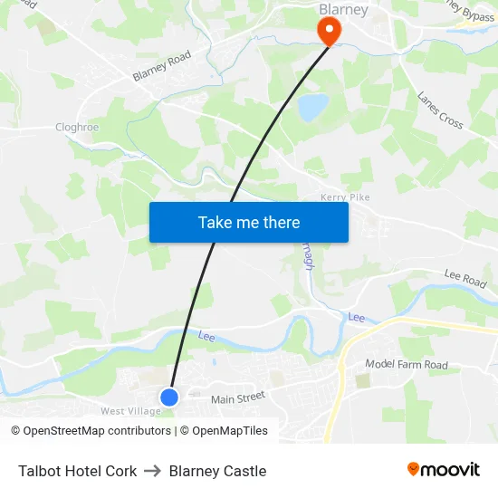 Talbot Hotel Cork to Blarney Castle map