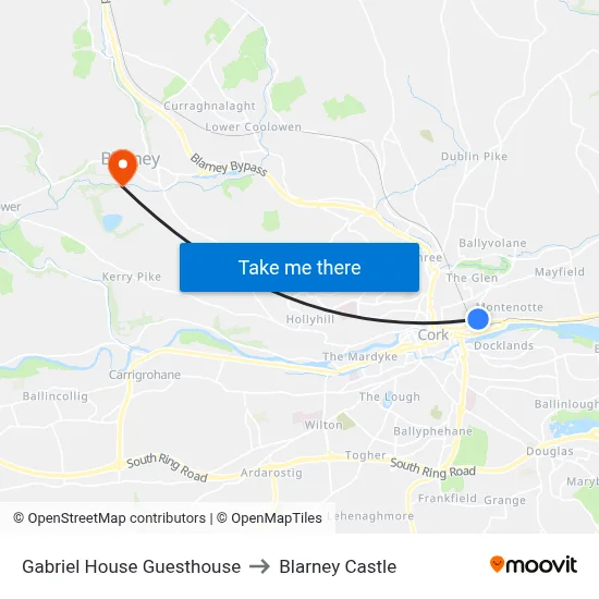 Gabriel House Guesthouse to Blarney Castle map