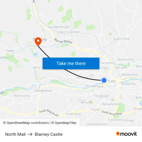 North Mall to Blarney Castle map