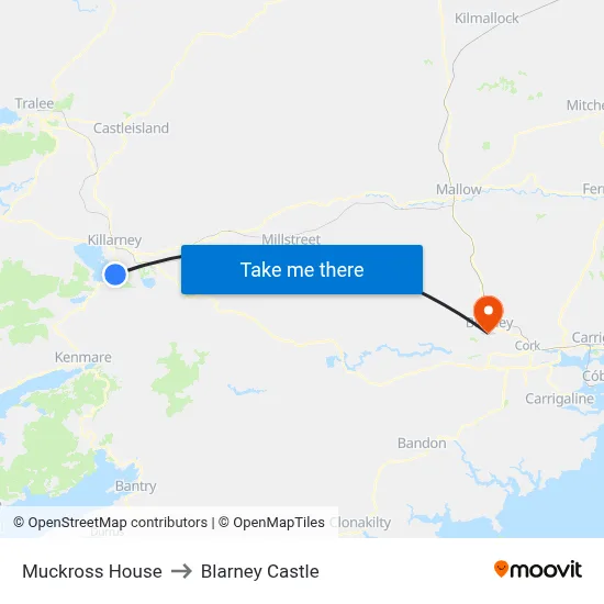 Muckross House to Blarney Castle map