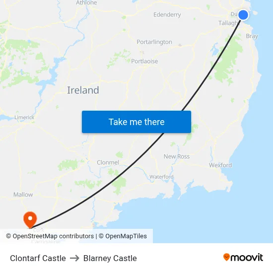 Clontarf Castle to Blarney Castle map