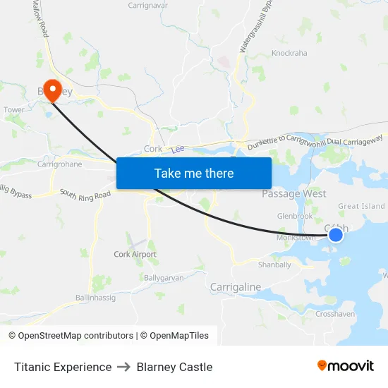 Titanic Experience to Blarney Castle map