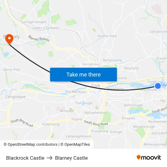 Blackrock Castle to Blarney Castle map