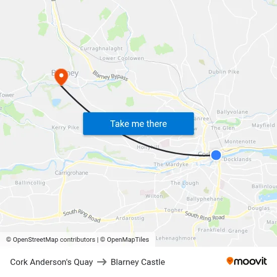Cork Anderson's Quay to Blarney Castle map
