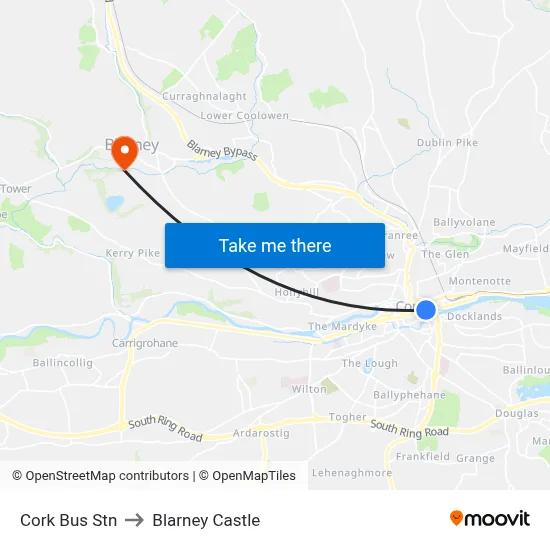Cork Bus Stn to Blarney Castle map