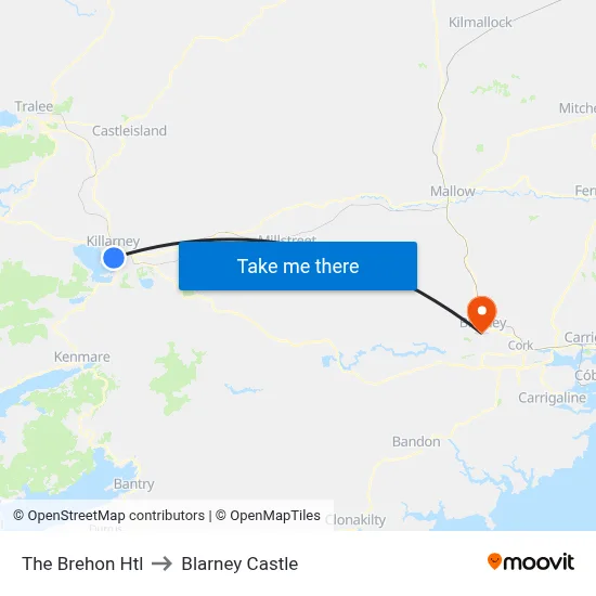 The Brehon Htl to Blarney Castle map