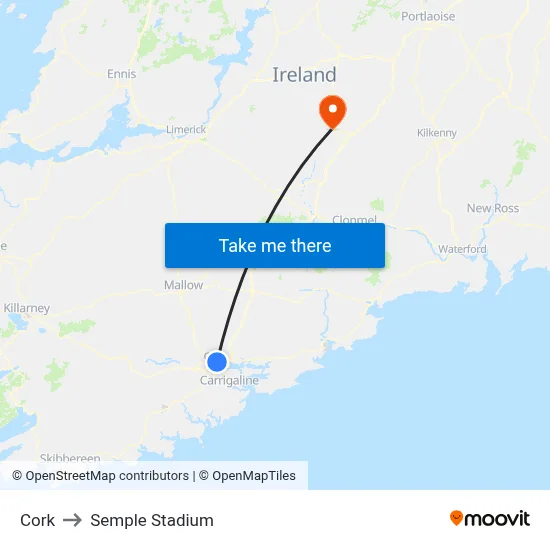 Cork to Semple Stadium map