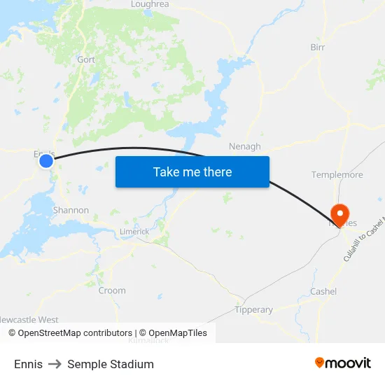 Ennis to Semple Stadium map