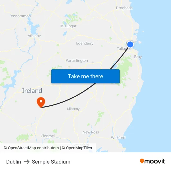 Dublin to Semple Stadium map