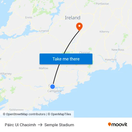 Pairc Uí Caoimh to Semple Stadium map