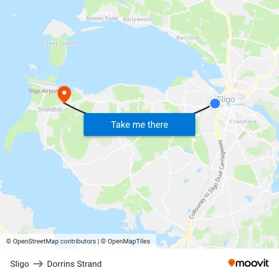 Sligo to Dorrins Strand map