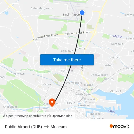 Dublin Airport (DUB) to Museum map
