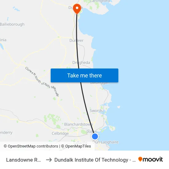 Lansdowne Road to Dundalk Institute Of Technology - Dkit map