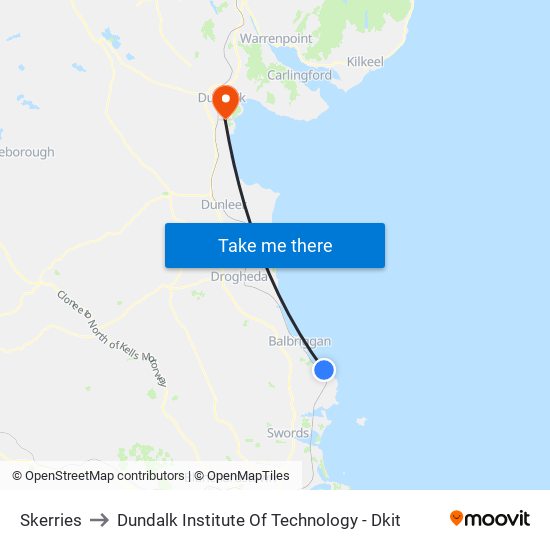 Skerries to Dundalk Institute Of Technology - Dkit map
