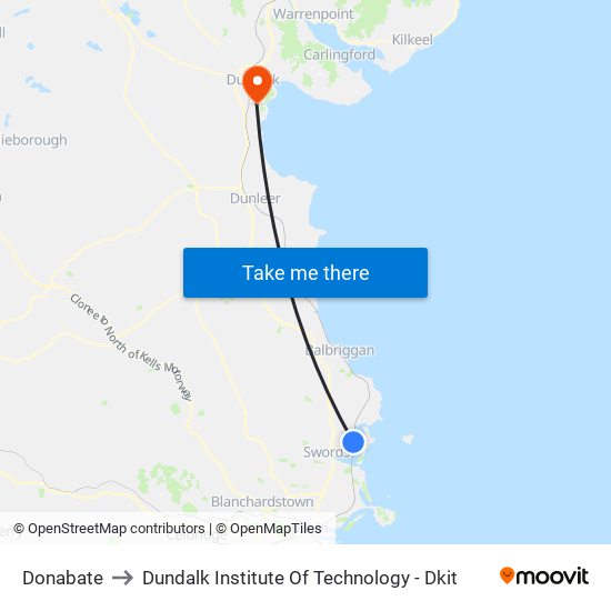 Donabate to Dundalk Institute Of Technology - Dkit map