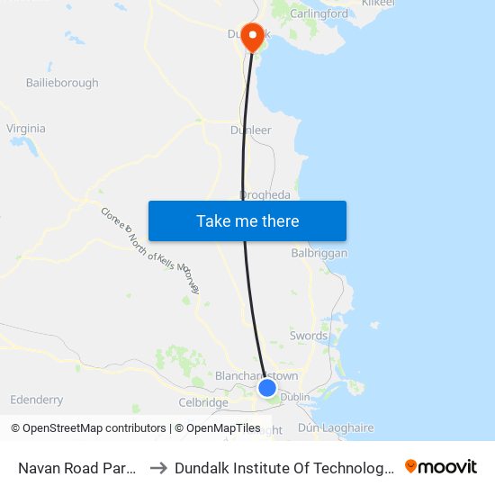 Navan Road Parkway to Dundalk Institute Of Technology - Dkit map