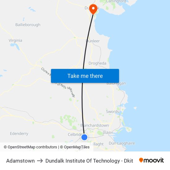 Adamstown to Dundalk Institute Of Technology - Dkit map