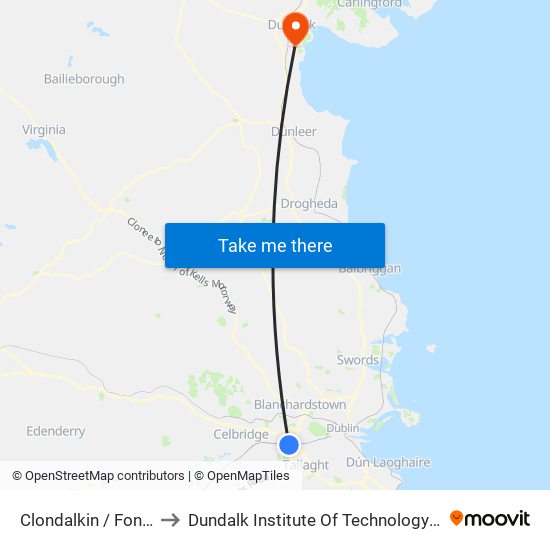 Clondalkin / Fonthill to Dundalk Institute Of Technology - Dkit map