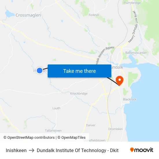 Inishkeen to Dundalk Institute Of Technology - Dkit map