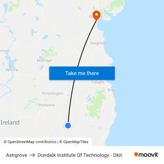 Ashgrove to Dundalk Institute Of Technology - Dkit map
