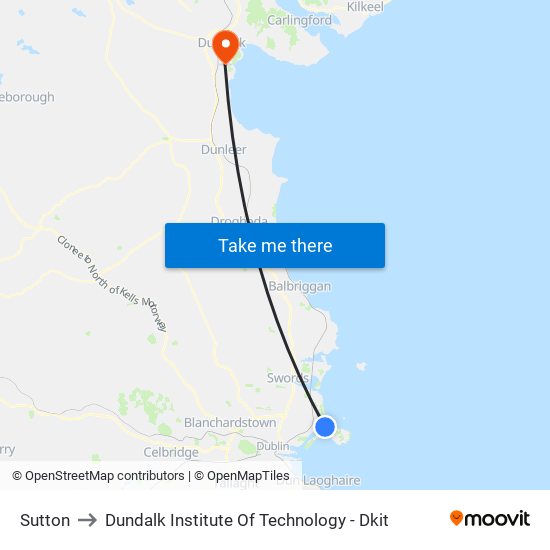 Sutton to Dundalk Institute Of Technology - Dkit map