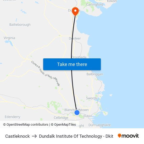 Castleknock to Dundalk Institute Of Technology - Dkit map