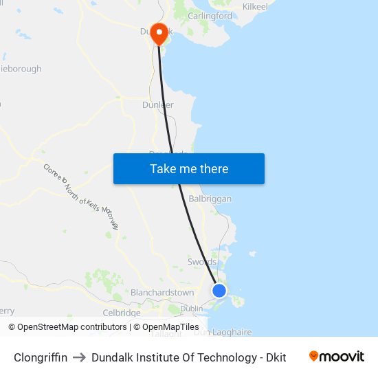 Clongriffin to Dundalk Institute Of Technology - Dkit map