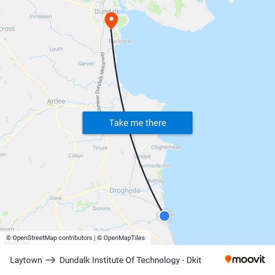 Laytown to Dundalk Institute Of Technology - Dkit map