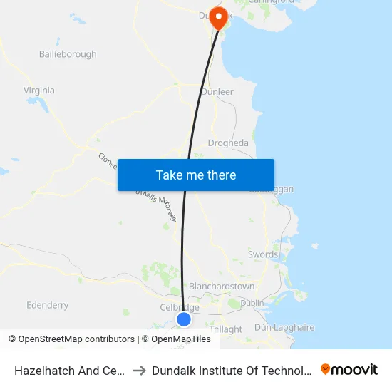Hazelhatch And Celbridge to Dundalk Institute Of Technology - Dkit map
