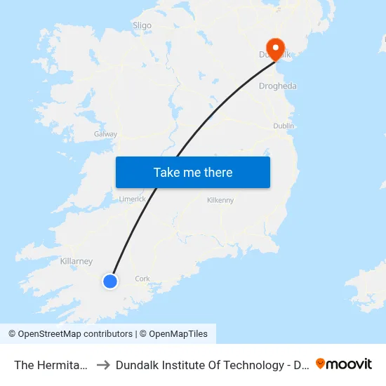The Hermitage to Dundalk Institute Of Technology - Dkit map