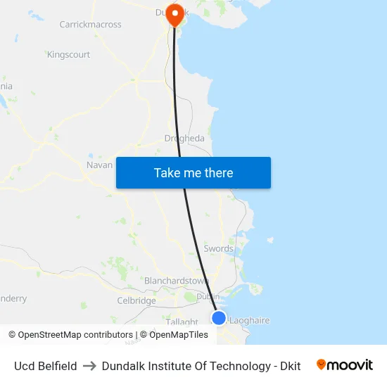 Ucd Belfield to Dundalk Institute Of Technology - Dkit map
