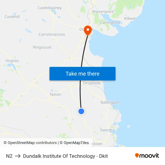 N2 to Dundalk Institute Of Technology - Dkit map