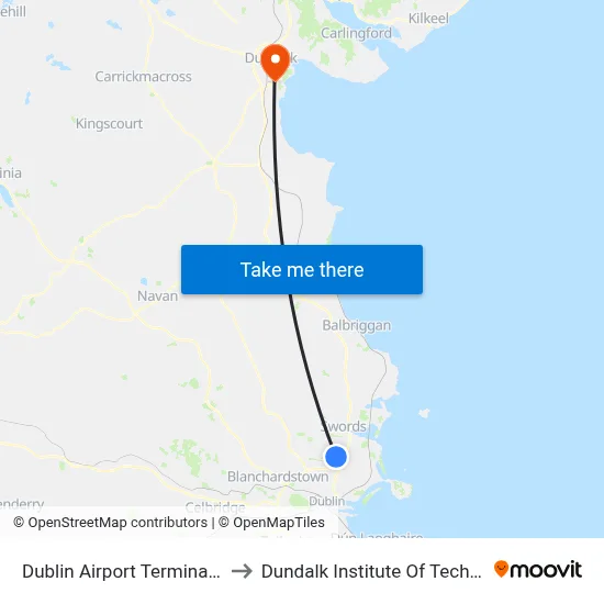 Dublin Airport Terminal 2 Zone 19 to Dundalk Institute Of Technology - Dkit map