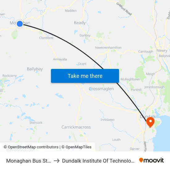 Monaghan Bus Station to Dundalk Institute Of Technology - Dkit map