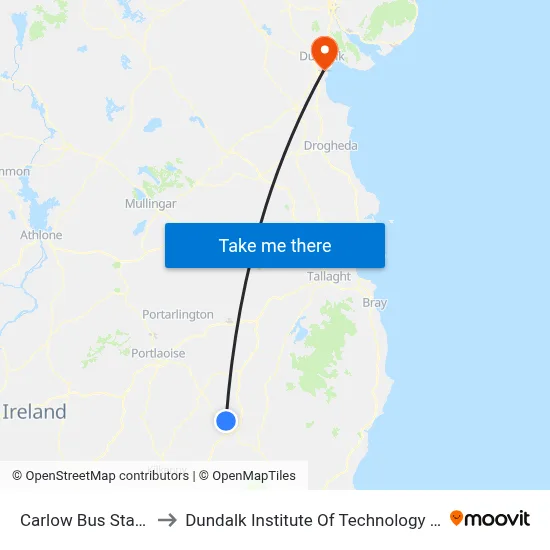 Carlow Bus Station to Dundalk Institute Of Technology - Dkit map