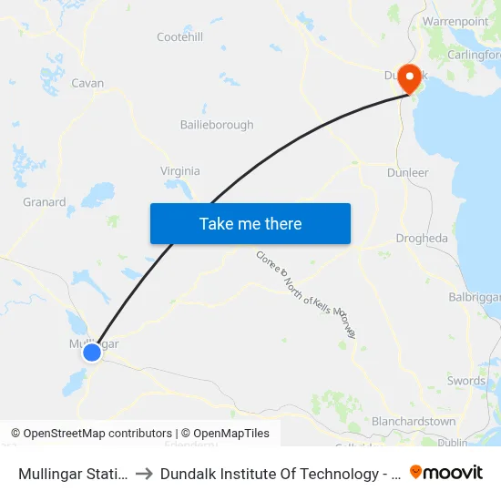 Mullingar Station to Dundalk Institute Of Technology - Dkit map