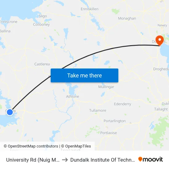 University Rd (Nuig Main Gate) to Dundalk Institute Of Technology - Dkit map