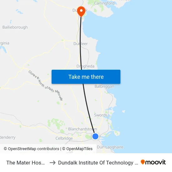 The Mater Hospital to Dundalk Institute Of Technology - Dkit map
