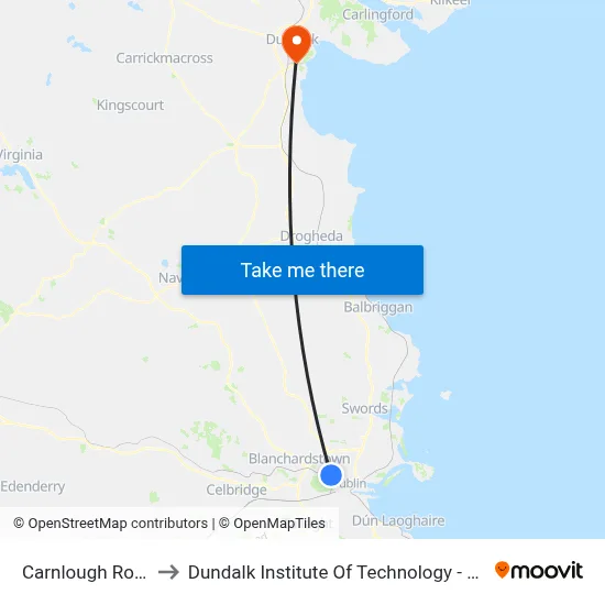 Carnlough Road to Dundalk Institute Of Technology - Dkit map