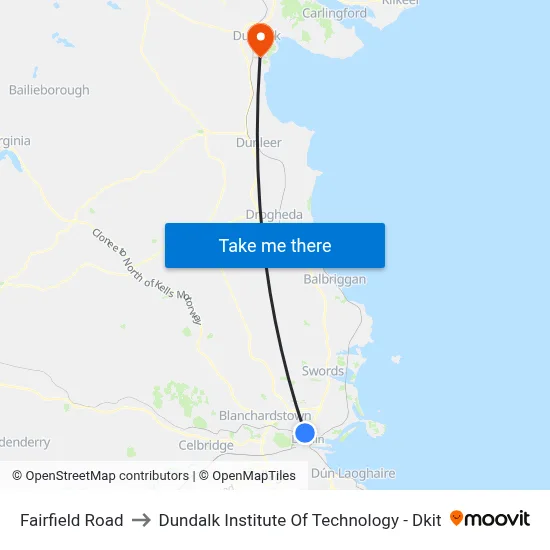 Fairfield Road to Dundalk Institute Of Technology - Dkit map