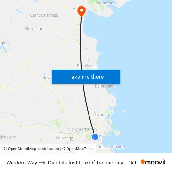 Western Way to Dundalk Institute Of Technology - Dkit map