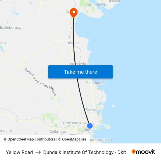Yellow Road to Dundalk Institute Of Technology - Dkit map