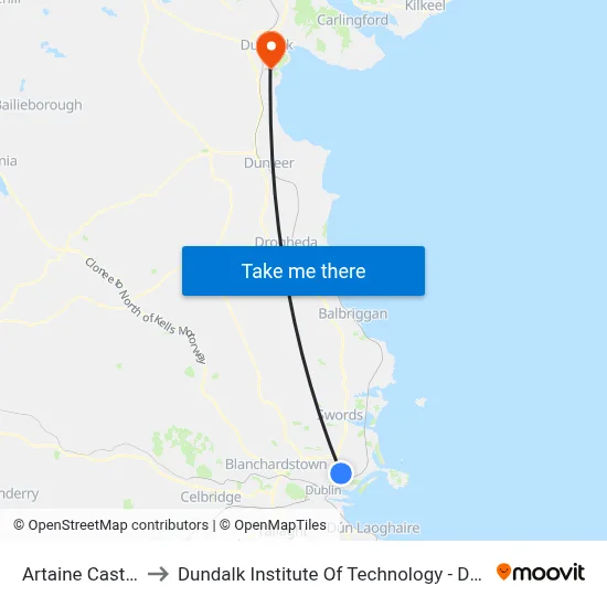 Artaine Castle to Dundalk Institute Of Technology - Dkit map