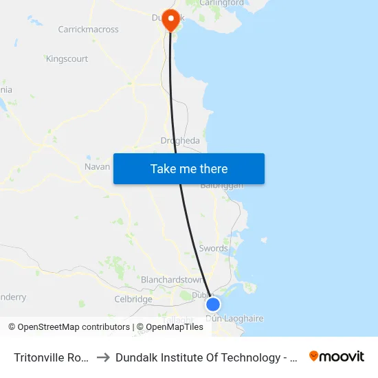 Tritonville Road to Dundalk Institute Of Technology - Dkit map