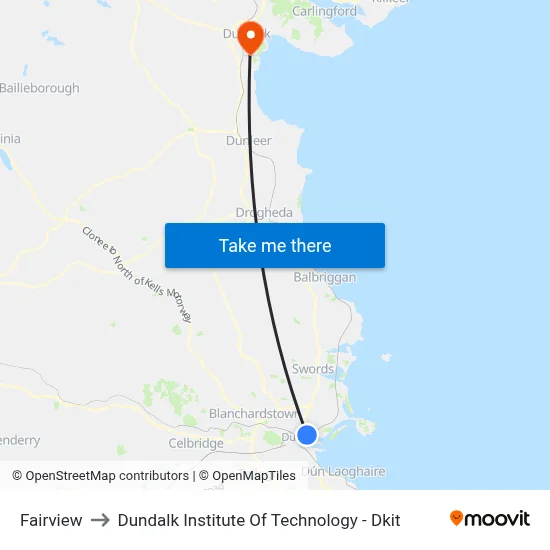 Fairview to Dundalk Institute Of Technology - Dkit map